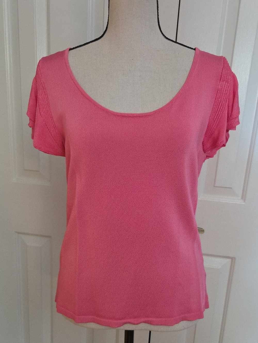 Lauren Ralph Lauren Pink Flutter Sleeve Scoop Neck Top Large